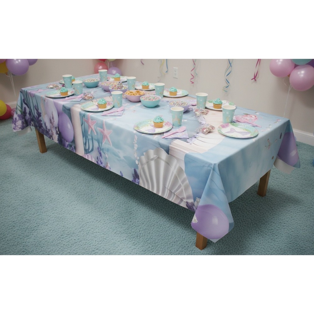 Mermaid Under the Sea Plastic Tablecloth 86x42 Birthday Party Decor Blue Purple
